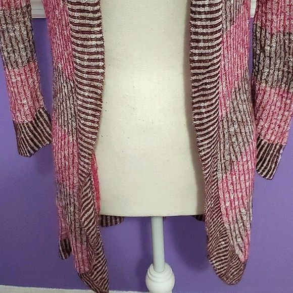 Mossimo Boho Retro Y2K Pink & Mauve Striped Lightweight Longline Open Cardigan M - Picture 3 of 8
